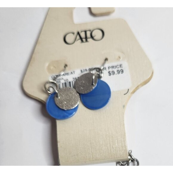 Cato Chain Necklace & Earrings Set With Blue & Silver Disc Accents statement bib - Picture 2 of 4